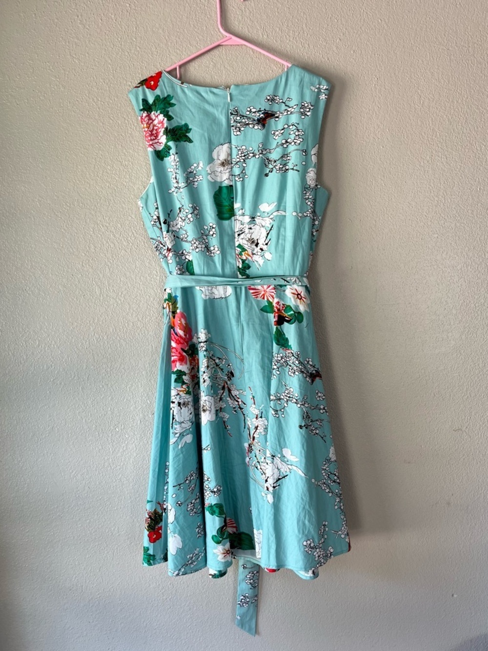 Hanpceirs Floral Fit & Flare Sleeveless Dress - Aqua Floral - Picture 7 of 8